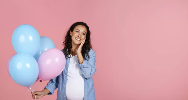 Gender Reveal Party Concept Cute Young Pregnant Woman Big Tummy — Stock Photo, Image