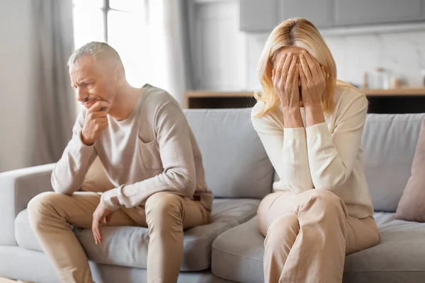 Mature Blonde Woman Crying Quarrel Husband Unhappy Senior Couple Spouses — Stock Photo, Image