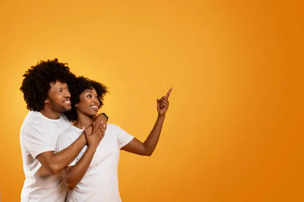 Románticos Amantes Afroamericanos Milenarios Mirando Espacio Copia Guapo Tipo Negro —  Fotos de Stock