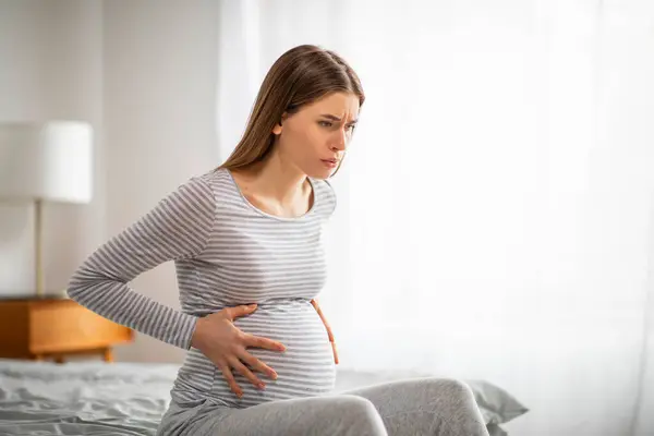 Braxton Hicks Contractions Young Pregnant Female Feeling Pain Suffering Abdominal — Stock Photo, Image