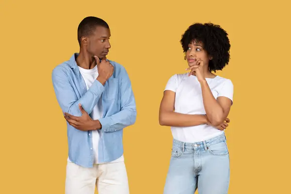 Thoughtful Millennial African American Couple Standing Apart Looking Each Other — Stock Photo, Image
