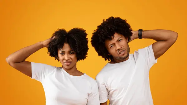 Unhappy Troubled Millennial African American Couple Thinking Something Need Solution — Stock Photo, Image