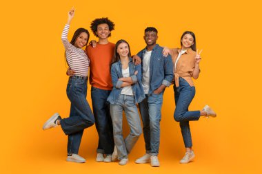 Multiethnic and multiracial friends striking confident poses together, symbolizing the connected and empowered nature of zoomers clipart