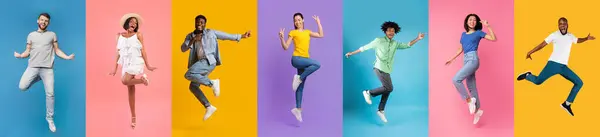 Eine Serie Von Sechs Unterschiedlichen Individuen Drückt Glück Durch Tanz — Stockfoto