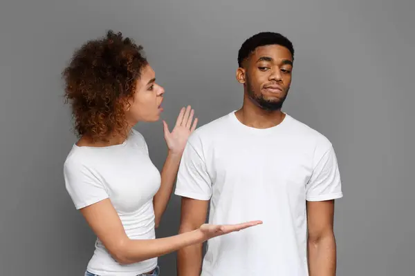 Relationship Problems Young Black Woman Arguing Her Boyfriend Ignoring Her — Stock Photo, Image