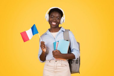 Fransız bayrağını gururla taşıyan genç siyah öğrenci, zoomcular arasındaki uluslararası farkındalığı sembolize ediyor.