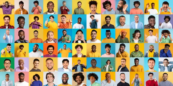Vibrant Grid Collage Showing Multiple Individuals Men Diverse Ethnic Backgrounds — Stock Photo, Image