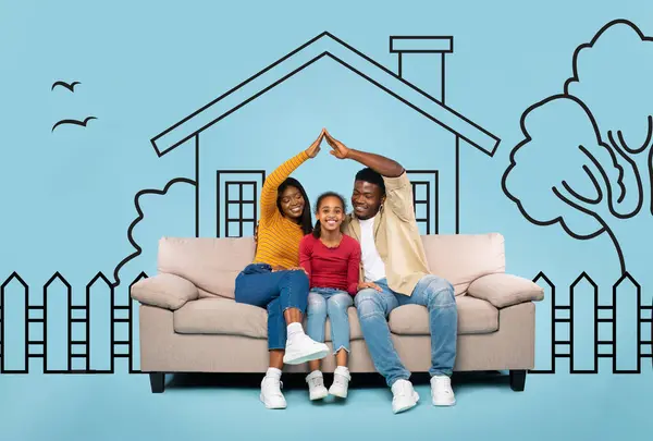African American Family Consisting Parents Daughter Seated Beige Couch Placed — Stock Photo, Image