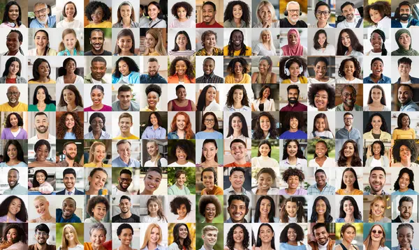 Comprehensive Collection Individual Portraits Assembled Colorful Collage Emphasizing Diversity Beauty — Stock Photo, Image