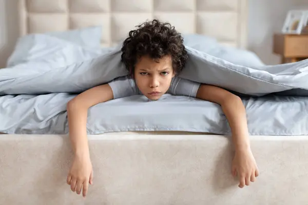 Young African American Boy Curly Hair Lying His Stomach His — Stock Photo, Image