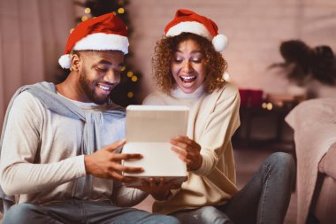 Mutlu bir afro çift Noel arifesinin tadını çıkarıyorlar.