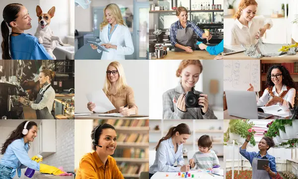 stock image This collage showcases various women engaged in different careers and everyday activities, portrays a diverse representation of women in different walks of life, highlighting their capabilities