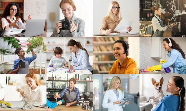 stock image This image features a diverse group of women working in various industries and professions. The image highlights the wide range of roles that women play in the modern workforce.