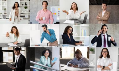 Farklı geçmişlere sahip bir grup profesyonel, çağdaş bir ofis ortamında aktif olarak çeşitli görevlerde bulunuyorlar. Bireyler işbirliği yapıyor, toplantılara katılıyorlar.