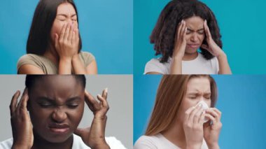 Rengarenk arka planlara karşı hüsran ve üzüntü de dahil olmak üzere dört kadın farklı duygu durumları sergiliyor..