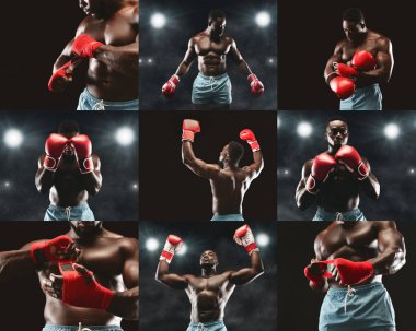 Afrikalı Amerikalı boksör kırmızı eldiven giyerken farklı duruş ve hareketler yapar. Antrenman, sporcuların gücünü ve odaklanmasını vurgulayan loş ışıklı bir spor salonunda geçiyor..