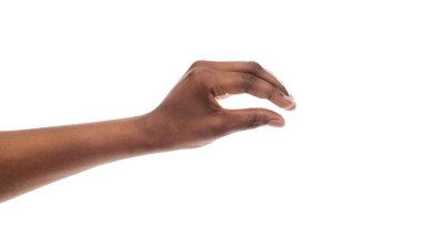 Siyah el ölçüm görünmez öğeler, arka plan üzerine beyaz bir şey az miktarda gösterilen süre jest yapma womans palm izole