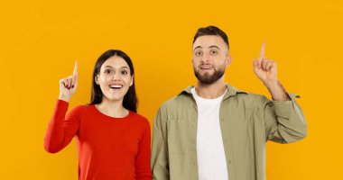 Genç bir çift, büyük bir tebessümle bir arada durur, bir heyecan anında yukarıya doğru bakarlar. Coşkulu ifadeleri neşeyi yansıtıyor. Canlı bir ortamda neşeli bir anı paylaşıyorlar..