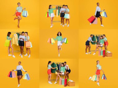 İnsanlar hareketli satışlar ve indirimlerle dolu eğlenceli bir alışveriş gününün tadını çıkarıyor..