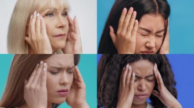 Bir kolaj dört farklı insanın rahatsızlık yaşadığını gösteriyor. Farklı geçmişlerden gelen her insan, başını tutar, bu da acıyı gösterir. İfadeleri, ortak bir huzursuzluk hissini vurguluyor..