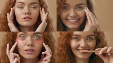 Kızıl saçlı kadın cilt bakımını yapar, ürünler uygular ve kendini pohpohlamaktan zevk alır. Bu koleksiyon çeşitli güzellik uygulamalarını ve rahatlama anlarını vurgular.