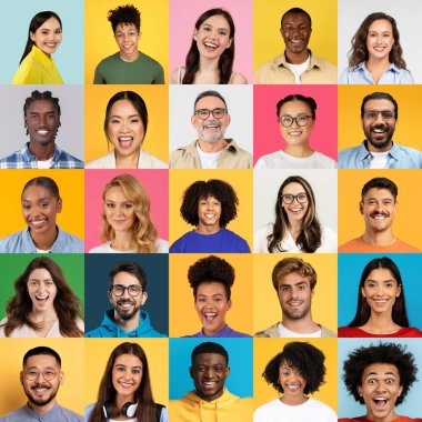 Mutluluklarını ve olumluluklarını gösteren çeşitli bireylerden oluşan neşeli bir koleksiyon. Her insan kendine has stiller sergiliyor, canlı bir atmosfer yaratıyor..