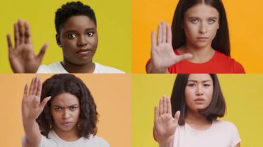 Dört çok ırklı kadın, canlı sarı ve turuncu arka planlara karşı el hareketleriyle çeşitli duygular sergiliyor. Her insan çeşitliliği yansıtan eşsiz bir duygu taşır..