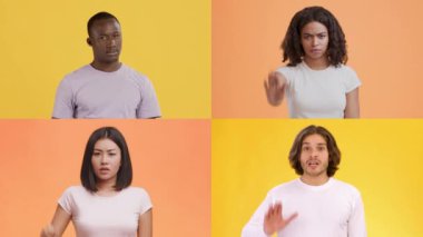 Dört birey, renkli geçmişlerine karşı jest ve ifadeleriyle çeşitli duygular sergiliyor. Farklılıkları, insan duygularının müşterek bir deneyimini vurguluyor..