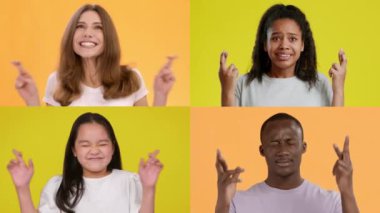 Bir kolaj, umut ve heyecan duygularını ifade eden dört kişiyi gösterir. Farklı geçmişlerden gelen her insan, farklı geçmişlere karşı eşsiz bir jest sergiliyor.