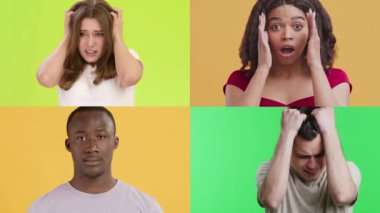 Dört birey, şaşkınlık, hayal kırıklığı ve kafa karışıklığı gibi çeşitli duygular ifade eder..