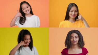 Dört birey, neşeli jestlerle neşe ve pozitifliği ifade eder. Parlak, renkli arka planlara karşı kurulurlar, mutluluk ve bağlantı yayarlar..