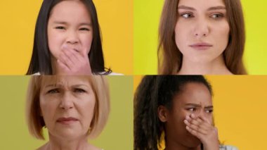 Bir kolaj, çeşitli duyguları gösteren farklı geçmişlere sahip dört kişiyi gösterir. Her insan, canlı sarı arkaplanlara karşı farklı duygular, jestler ve yüz ifadeleriyle hareket eder..