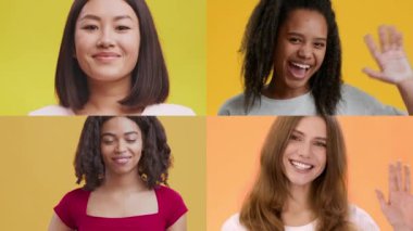 Çeşitli bireylerden oluşan neşeli bir koleksiyon sıcak gülümsemeler ve dostça jestlerle mutluluğu sergiliyor. Seyircilerle etkileşime girerler, canlı arka planlara karşı pozitif enerji yayarlar..