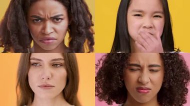 Bir koleksiyon, farklı bireyleri yüz ifadeleri yoluyla çeşitli duygular göstererek sergiliyor. Her insan, insani duyguları ön plana çıkaran eşsiz bir jest yapar..