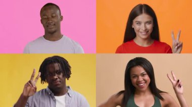 Renkli geçmişlere karşı farklı duygular ve jestler sergileyen çok ırklı bireylerden oluşan bir derleme. Her insan kendi benzersiz ifadesiyle ilgilenir, çeşitlilik ve birliğin altını çizer.