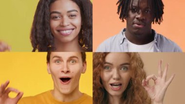 Canlı bir kolaj, farklı geçmişlerden gelen bireyleri, jestler yoluyla mutlu duygular sergileyerek sunar. Her insan pozitiflik taşır, çeşitliliği kutlayan canlı bir atmosfer yaratır..