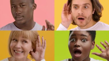 Canlı bir koleksiyon, çeşitli geçmişlere sahip dört kişinin şaşkınlık ve mutluluk duyguları sergilediğini gösteriyor. Onların samimi jestleri ve ifadeleri bir pozitif duygu ve bağlantı getiriyor..