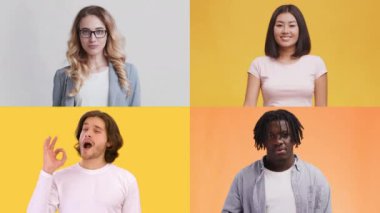 Farklı geçmişlere sahip dört kişi, parlak geçmişlerine karşı çeşitli duygular ve jestler sergiliyor. Her insan, insan iletişiminin ve ifadesinin canlı bir gösterimine katkıda bulunur..