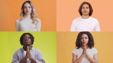 Parlak renklere karşı farklı duygular ve jestler sergileyen dört bireyden oluşan bir koleksiyon..