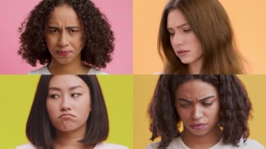 Bu kolaj, dört kişinin katı renkli arka planlara karşı çeşitli duygular sergilemesini içeriyor. Her ifade farklı duygular taşır, çeşitliliği ve bireyselliği vurgular.