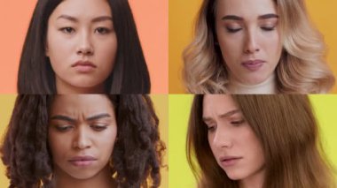 Dört farklı yüzlü bir koleksiyon çeşitli duygular sergiliyor. Her insan, düşüncelerini ve duygularını eşsiz bir şekilde yansıtan canlı arka planlara karşı farklı ifadeler sergiler..