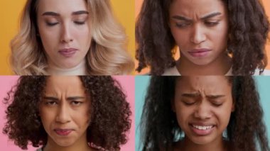 Her biri farklı geçmişlerden dört birey, yüz ifadeleri yoluyla çeşitli duygular sergiliyorlar..