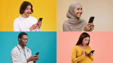 Farklı geçmişlere sahip dört kişi akıllı telefonlarıyla iletişim kuruyor. Merakın, sevincin ve sürprizin dışavurumları, canlı ve zıt renklere karşı..