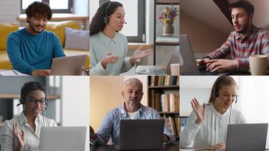 Ayrı ev ofis ortamlarında yer alan altı kişilik bir grup sanal toplantılara katılıyor