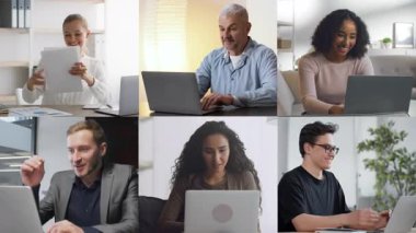 Bir kolaj, çevrimiçi faaliyetlere katılırken çeşitli duyguları ifade eden çeşitli bireylerden oluşan bir grubu sergiliyor. Bu anlar teknolojiyle bağlantıyı ve bağlantıyı yansıtıyor..