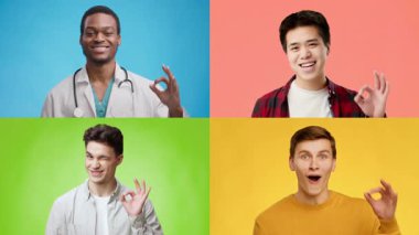 Farklı geçmişlere sahip dört adam, sağlık hizmetlerinde çeşitlilik göstererek keyifle iyi bir jest yapıyor. Rengarenk geçmişleri ile uyumlu ve pozitif görünüyorlar..