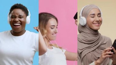 Üç kadın, her biri farklı bir ortamda, kulaklıkları açık favori müziklerinin tadını çıkarıyorlar. Renkli arka planlara karşı neşe ve gevşemeyi harmanlayan çeşitli duygular sergiliyorlar..