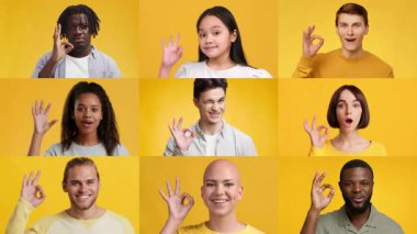 Canlı bir kolaj, parlak sarı bir arka plana karşı iyi bir jest yapan farklı bireylerden oluşan bir grup içerir. Her insan farklı bir ifade sergiler, neşe ve kapsayıcılığı tasvir eder..