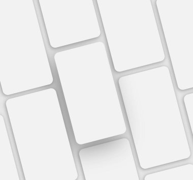 Gri arkaplanda beyaz ekranlı birçok akıllı telefonun kalıbı var. Gadgets, Teknoloji ve Mobil İletişim Reklam Sancakları. Kare Vuruş