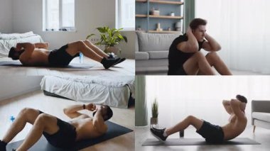 Dört birey geniş ve iyi aydınlatılmış bir odada çeşitli atletik egzersizler yapıyorlar. Temel egzersizlere odaklanırlar, fitness ve sağlıklı yaşama adanmışlıklarını gösterirler..